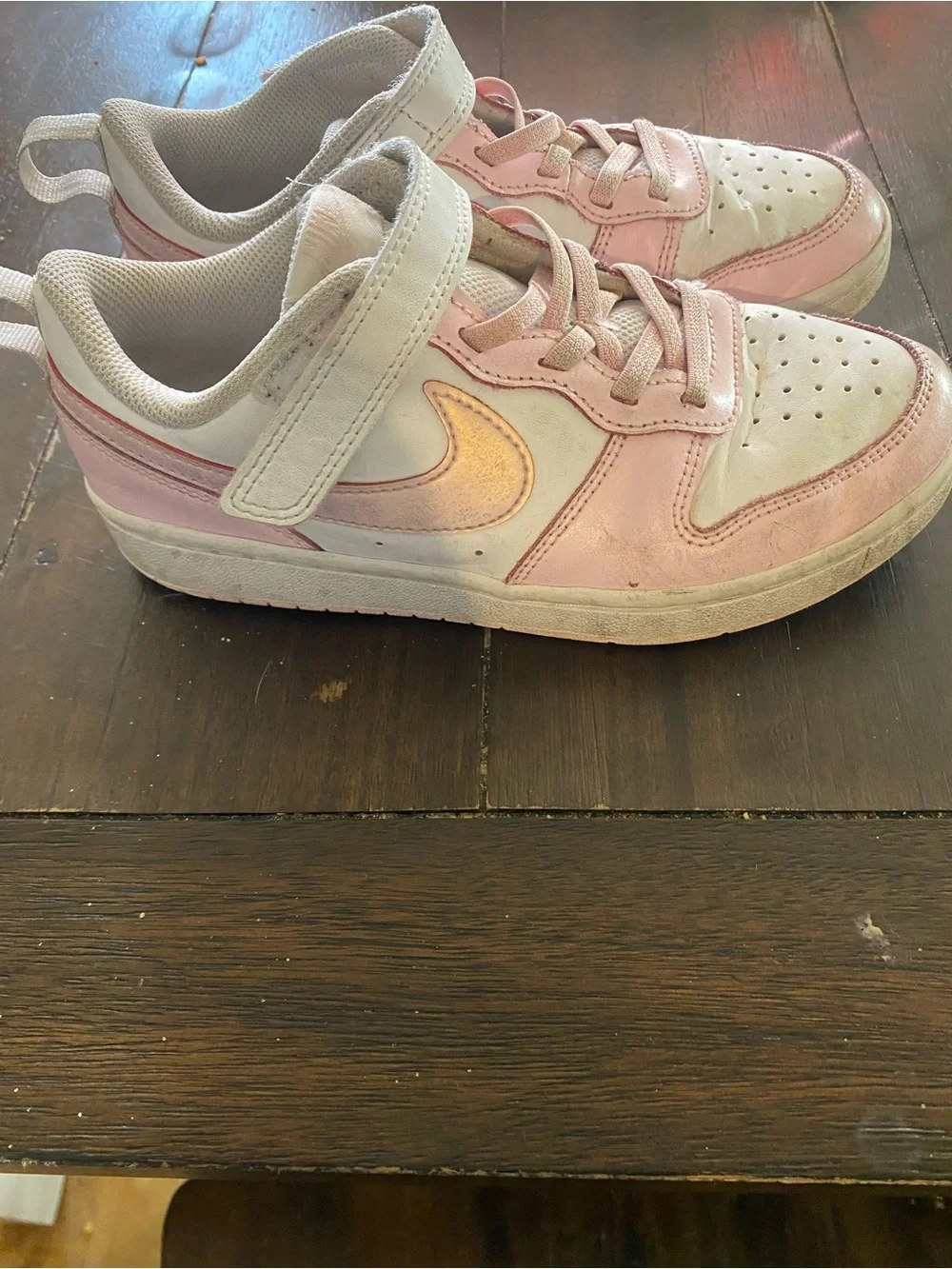 Nike Kids White and Light Pink High-Top Sneakers with Velcro Strap